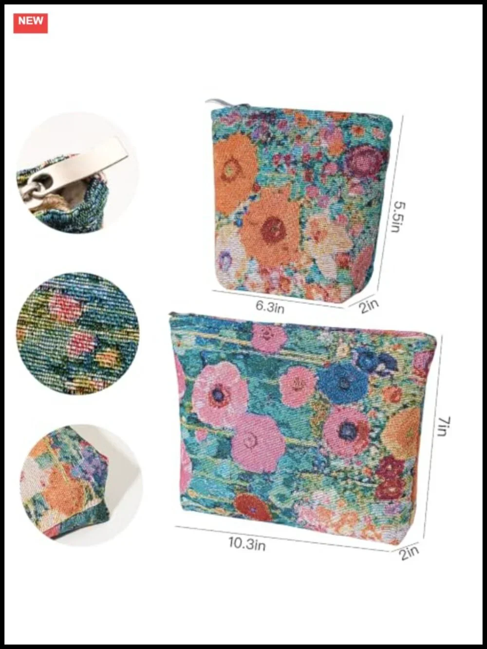 Vintage Cosmetic Bag Oil Painting Floral Portable Travel Makeup Pouch